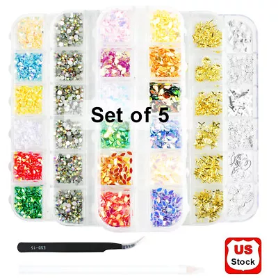 5 Boxes 3D Nail Art Decoration Rhinestones Mix Glitter Diamond Crystal Gems DIY • $5.99