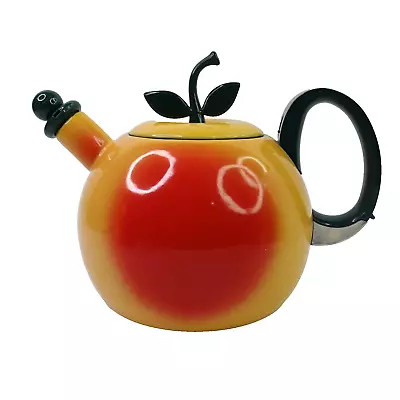 Vintage COPCO Enameled Metal Happy Peach Tea Kettle Pot Lid  1970s Enamelware • $40.97