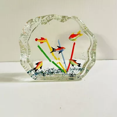 Vintage Murano Style Art Glass Fish Aquarium Paperweight Five Fish Sculpture • $15