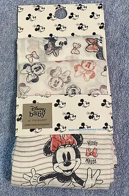 New 3 Pack Primark Disney Baby Minnie Mouse Muslin Blankets Square Baby Wrapping • $15.50