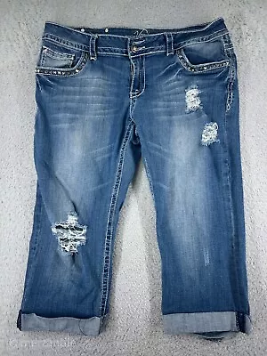 Vanity Pants Womens 33 Blue Denim Jeans Capri Studded Distressed Cotton Blend • $13.19