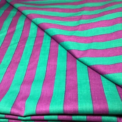 4+ Yards Cranston Print Works Fabric Purple & Green Mardi Gras Stripe Cotton • $14.99