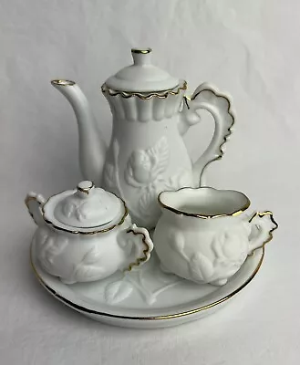 Vintage Miniature Porcelain White Floral Bisque W/Gold Trim 1997 Tea Set • $24.99