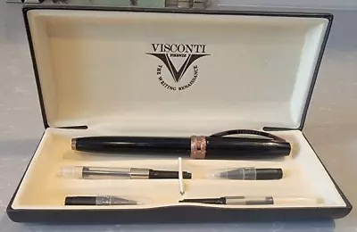 Visconti Michelangelo Black/Rose Gold Tone Ballpoint Pen & Case W/ Extras • $179.99