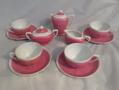 Vintage Victoria China Czechoslovakia Pink & White Tea Set - 13 Pcs. - Serves 4 • $49