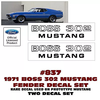 837 1971 Ford- Boss 302 Mustang - Fender Name Decal Set - Two Decals - Licensed • $34.95