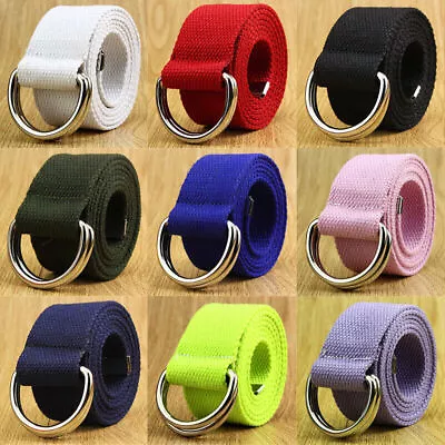 Jeans Belt Casual Web Double D-ring Buckle Canvas Belt Men Women Military • $8.95