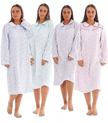 Plus Size Winter Nightdress Long Sleeve Collar Floral Warm Thermal Nightwear • £12.95