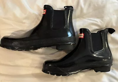 Womens Hunter Rain Boots Size 10 Ankle Shiny Black • $55