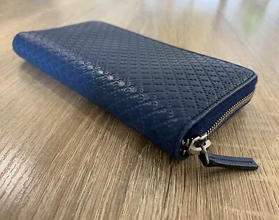 $90 • Buy Gucci Diamanté Leather Zippy Zip Around Wallet Navy Blue 