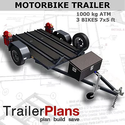 Trailer Plans - MOTORBIKE TRAILER PLAN - 3 Bike Design 7x5ft - PLANS ON USB • $76.80