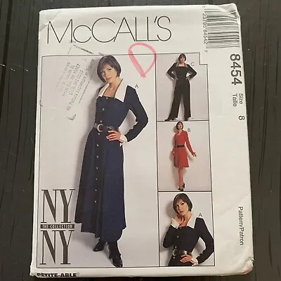 McCalls Sewing Pattern 8454 Dress Jumpsuit NY Collection Button Square Neck Sz 8 • $13.97