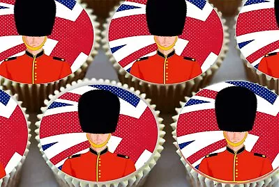 24 Or 15 Pre-cut Union Jack Guardsman Edible Cup Cake Topper Decorations • £3.99