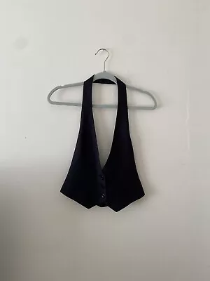 Vintage Black/Navy Pinstripe Halter Vest Crop Top • $24