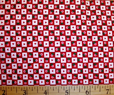 Rare Mary Engelbreit Tiny 1/4  Red White Check Pink Floral Hearts Cotton Fabric • $10.99