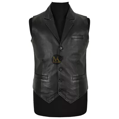 Men's Biker Vest Motorcycle Buffalo Leather Multi Pocket Club Coat Style Vest • $102.90