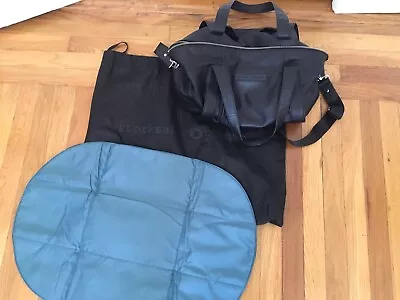 Storksak Bugaboo Beautiful Black Leather Diaper Bag With Matching Changing Mat • $49