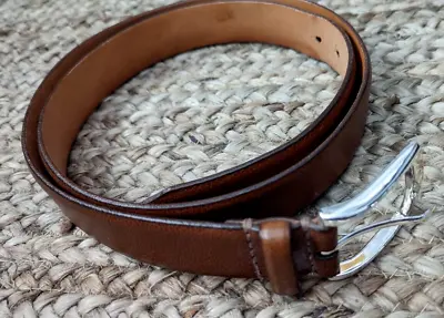 MARTIN DINGMAN Tumbled Glove Leather Belt Brown USA Sz 42 Italian Buckle • $34