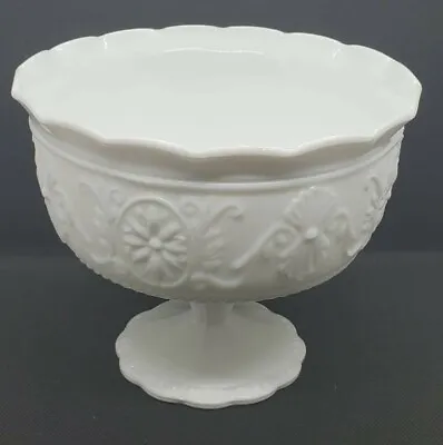 Indiana Milk Glass Footed Compote Bowl Floral Medallion 7  X 5.75  Vintage • $25.99