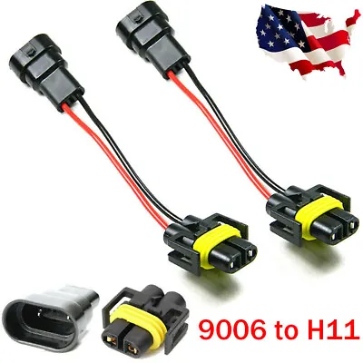 2x 9006 Sockets To H11 Bulbs Adapter Headlight Conversion Wire Pigtail Connector • $8.99