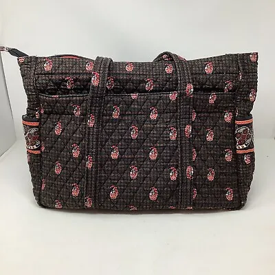 Vera Bradley Shoulder Purse Tote Bag Zip Top Quilted Brown Houndstooth Paisley • $26.03