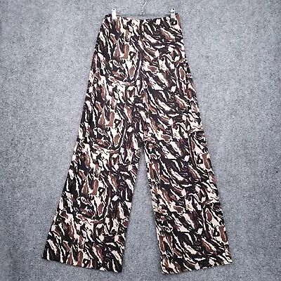 Zara Pants Womens S Small Brown Wide Leg High Rise Camo Palazzo Elastic Waist • $19.99