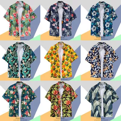 Men Hawaiian Shirt Fashion Beach Short Sleeve Tops Holiday Clothing Fancy Summer • £6.69