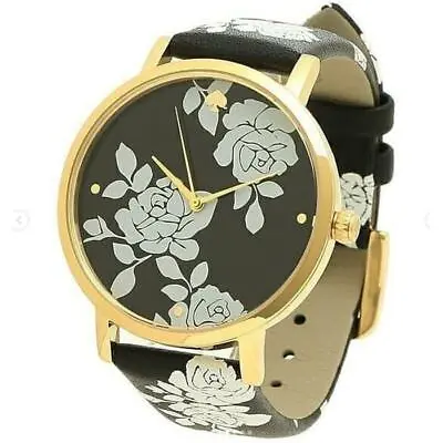 Kate Spade KSW1498 Metro Floral Black Leather Round Dial Analog Ladies Watch • $287.10