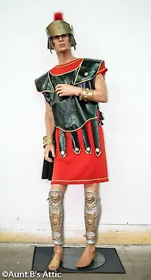 Roman Solider Costume 8 Pc Rd/Blk Tunic Chest Armor Helmet Cuffs & Leg Guards M  • $124.98
