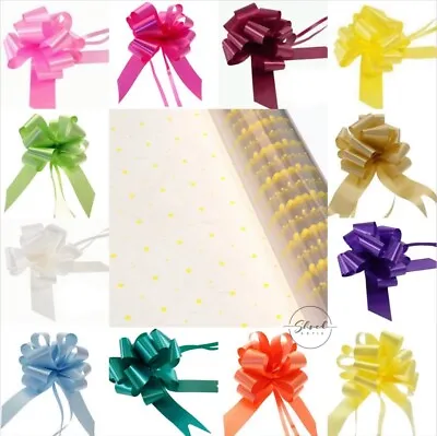 ShredAstic®️ Easter Yellow Dot Cellophane Wrap Hampers Pull Bow Gift Packaging • £3.69