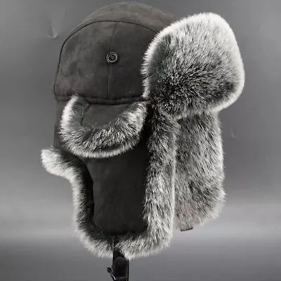 Vintage Men's Trapper Hat Cap Ski Russian Cossack Faux Fur Suede Leather Winter • £12.89