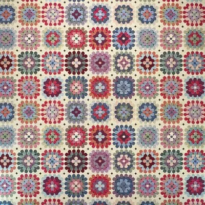 Tapestry Fabric Crochet Look Granny Squares Upholstery Furniture 140cm Wide • £16.60