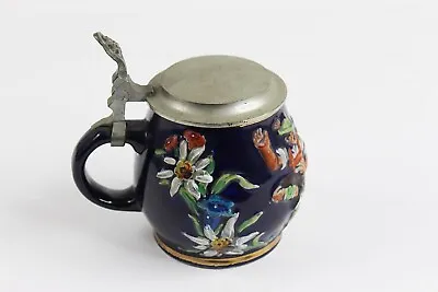 Vintage Renhold Merkelbach Lidded Stein 1/4 Pint Circa 1938 Dark Blue Decoration • $42.41