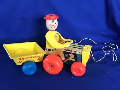 Vintage Fisher Price Happy Hauler #732 Farmer Tractor Wooden Pull Toy 1967 • $12.99