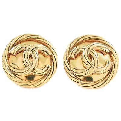 CHANEL Coco Mark Gold Plated Earrings Ear Clip • £439.96