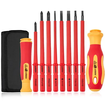 10-in-1 Electrician Insulated Screwdriver Set Magnetic Tip Slotted Phillips Tool • $19.99