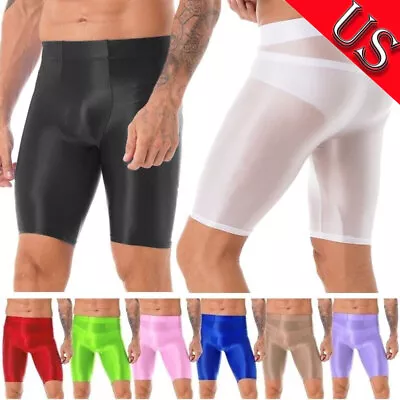 US Men's Glossy Oily Quick Dry Compression Yoga Workout Tight Shorts Tight Pants • $10.80