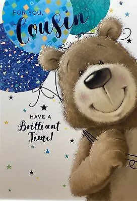 COUSIN BIRTHDAY GREETING CARD CUTE BEAR BALLOONS 7”x5” FREE P&P • £1.95