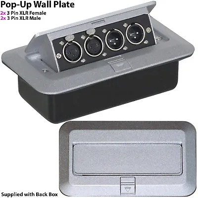 PRO 2 Gang Pop Up Wall Floor Plate & Back Box 2x XLR Male & 2x XLR Female Outlet • £52.49