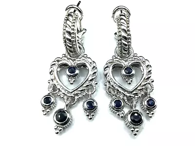 Judith Ripka 925 Sterling Silver Dangle Heart Omega Back Earrings • $69.99