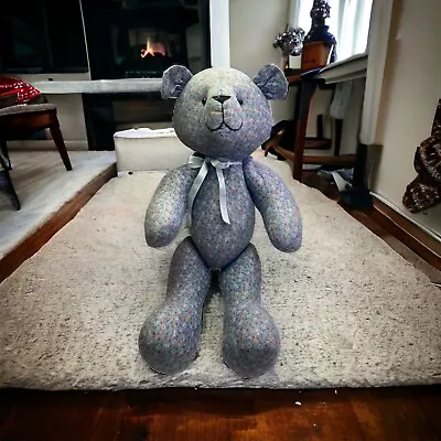Vintage Plush Floral Fabric Printed Teddy Bear Stuffed Animal Jointed Blue 17” • $25.49