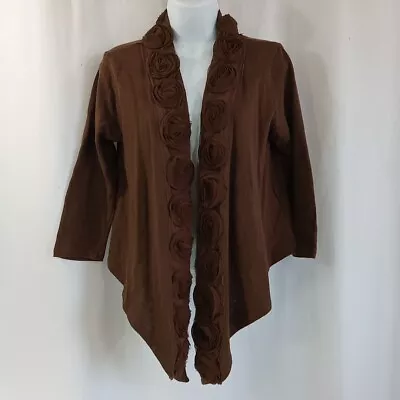 Eci New York Open Cardigan Sweater Women's Size Medium Brown Tulle Flowers • $32