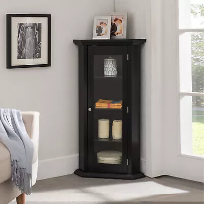 Kings Brand Furniture - Corner Curio Storage Cabinet With Glass Door Black • $165.99