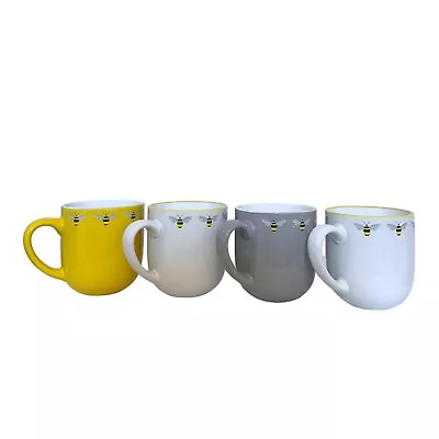 Set Of 4 Bee Happy Printed Mugs Tea Coffee Cups Kitchenware Mug Premium Quality • £13.49