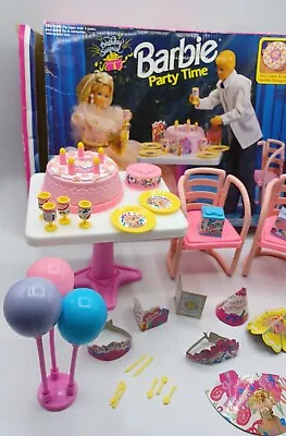 VINTAGE BARBIE PARTY TIME PLAY SET BIRTHDAY SURPRISE MATTEL 1990 In Box Used  • $14