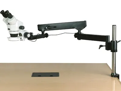 Amscope 7X-45X Binocular Stereo Zoom Microscope +Articulating Arm +144 LED Light • $1042.21