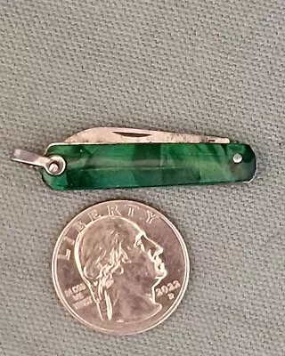 Vintage Miniature Knife Green Cracked Ice Scales Necklace Bracelet Fob • $20