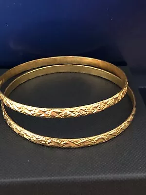 2  Gold Plated Vintage Bangles 22ct Gold Plated Indian Bangles 6cm Wide • £10