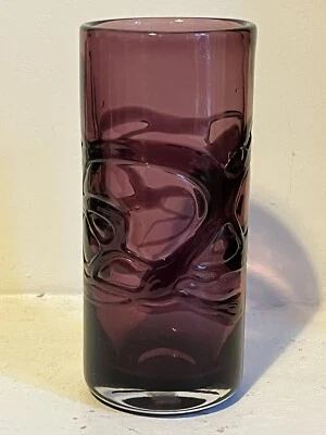 £120 • Buy Geoffrey Baxter Whitefriars Strapped Cylinder Vase 1972 Ref 9801 - Amethyst