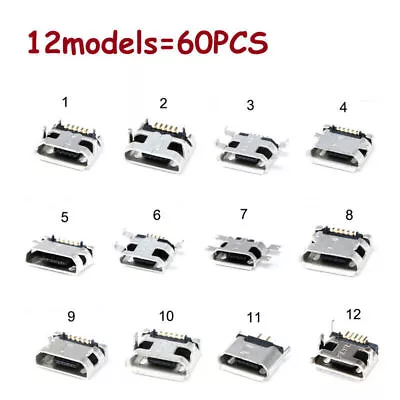 60pcs=12 Modelsx5 Micro USB Connector 5Pin Jack Socket Female For Mobile Tablete • $6.05